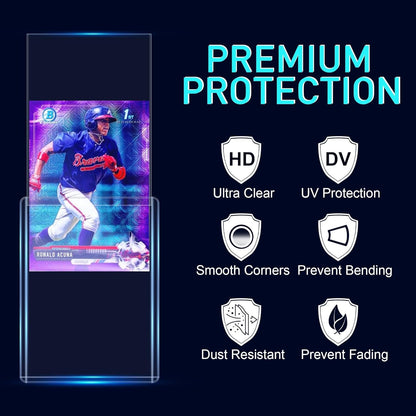 200 Card Sleeves - 3"x4" Hard Plastic Top Loaders for Cards - Trading Card Sleeve & Baseball Card Holder - Premium Topload Ablum Photocard Holder for Sports, Game & Kpop Cards (100Soft+100Hard)