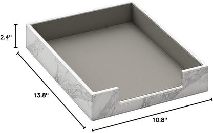 Leather Letter Tray, THIPOTEN Elegant Desk Organizer for Office Supplies, Mail, Paper, File, Magazine, Perfect Office Organization for Desktop(White)