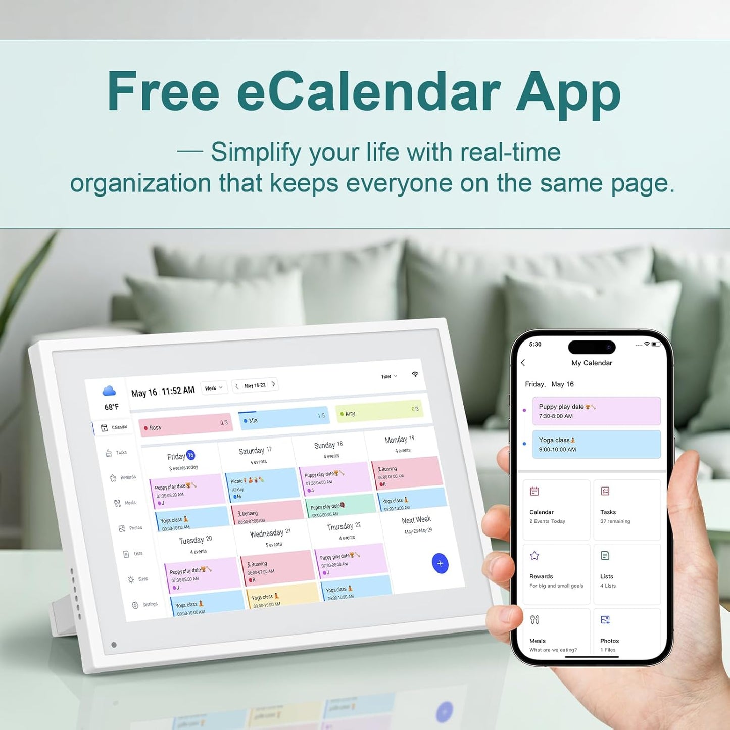 Digital Calendar, 10.1inch Smart WiFi Digital Calendar&Chore Chart, 1920 * 1080 IPS Touch Screen HD Display for Family Schedules, Share Moments Instantly from Anywhere