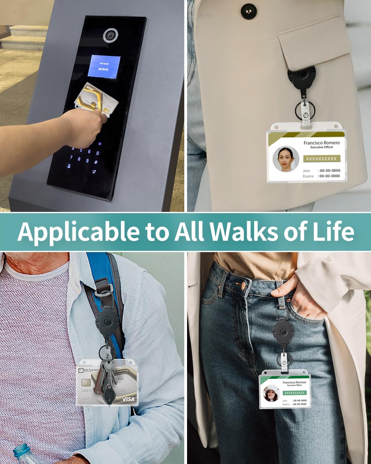 Uniclife 2 Pack Thumb-Slot Badge Holder 2-Card Horizontal Clear Plastic Case with Retractable Keychain Badge Reel for up to 8 oz Hard Card Protector for IDs Credit Cards Driver’s Licenses and Passes