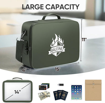 BALEINE Fireproof Document Box with Lock, Portable Fireproof Document Bag Waterproof Fire Proof File Boxes for Documents, File Organizer Box for Important Paperwork (Green, 15''x11''x4'')