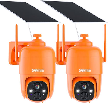 SOVMIKU Hephaestus 2X1 Active Defense Solar Security Camera Wireless Outdoor,PIR Motion Detection, Easy to Setup, Starlight Color Night Vision,Two Way Audio, Audible Flashlight Siren,SD Slot