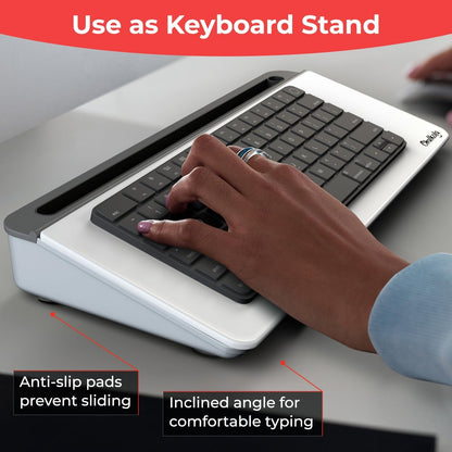 Chalkola Glass Desktop Whiteboard with Storage - Dry Erase Board, Work Desk Organizers, Computer Keyboard Stand, Home Office Desk Accessories, Small White Board, Workspace Desktop Buddy + 3 Markers