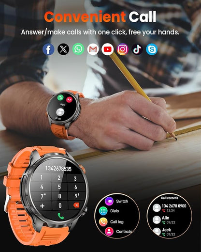 Military Smart Watches for Men, Smart Watch with 100 Days Battery/Flashlight/Heart Rate/Sleep/SpO2 Monitor/Calling/110+ Sports Mode, 5 ATM Rugged Men's Fitness Tracker Watch for Android iPhone(Black)