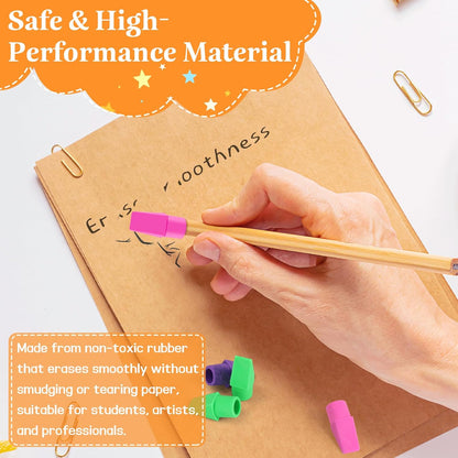 PRALB 200PCS Multicolor Pencil Top Eraser Caps - Bullet Tip Erasers in Pink, Purple, Green & Yellow | Bulk Pack for School, Office, Party Favors & Classroom Rewards