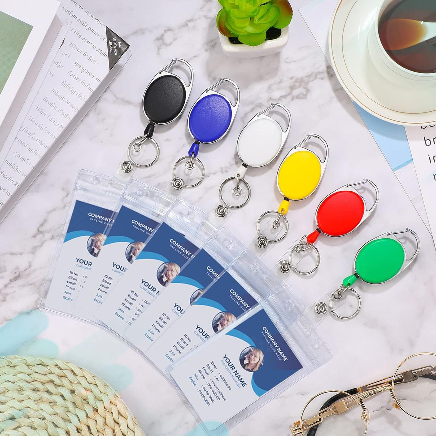 Laumoi 80 Packs Retractable ID Badge Holder Badge Reel with Belt Clip and Key Ring, Name ID Badge Clips Keychain for Office Worker Doctor Nurse Employee (Multicolor)