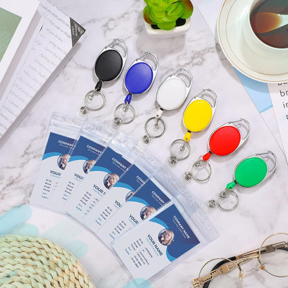 Laumoi 80 Packs Retractable ID Badge Holder Badge Reel with Belt Clip and Key Ring, Name ID Badge Clips Keychain for Office Worker Doctor Nurse Employee (Multicolor)