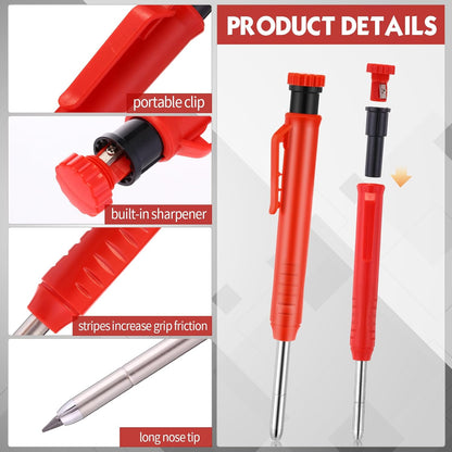8 pack 2.8mm Mechanical Carpenter Pencils with 48 Refills, Construction Pencils with Built-in Sharpener, Long Nib Deep Hole Marker, Heavy Duty Woodworking Tools (Black+red)