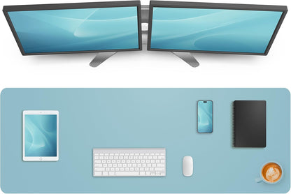 AFIING Leather Desk Pad Protector,Mouse Pad,Office Desk Mat, Non-Slip PU Leather Desk Blotter,Large Desk mat,Waterproof Keyboard mat for Office/Home/Decor (Light Blue,48"" x 17"")