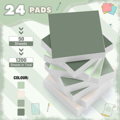 Fainne 24 Pack Sticky Notes Bulk Back to School Supplies Self Stick Note Pads Paper Memo for Office First Day of School Student Teacher Essentials (2 x 2 Inches,Green)