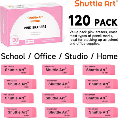 Pink Erasers, Shuttle Art 120 Pack Pink Erasers Bulk for School, Office, Latex-Free Soft Eraser for Kids, Teachers as School Supplies