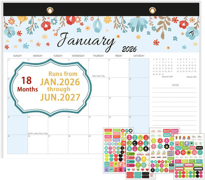 Calendar 2026-2027, Monthly Desk Calendar from July 2026 to December 2027, 15" x 12", Large Desktop Calendar Monthly, Perfect for Home or Office, Floral