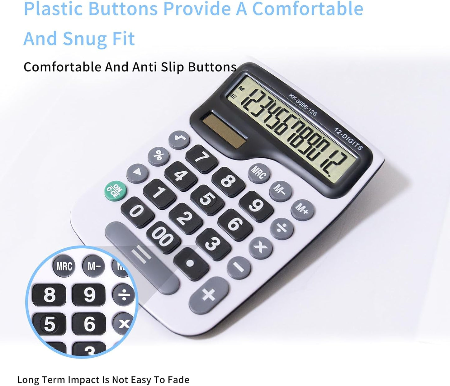 12 Digit Desktop Calculator with Large LCD Display and Sensitive Button, Dual Solar Power and Battery, Standard Function for Office (YE8898)