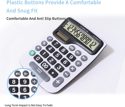 12 Digit Desktop Calculator with Large LCD Display and Sensitive Button, Dual Solar Power and Battery, Standard Function for Office (YE8898)