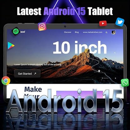 2026 Android 15 Tablet 10 Inch, 26GB+256GB+2TB Expand, 2 in 1 Tablets with Keyboard Case Mouse Stylus, 8000mAh Battery, Octa-Core, Dual Camera, Supports Widevine L1, 5G WiFi, GPS（Black Case）