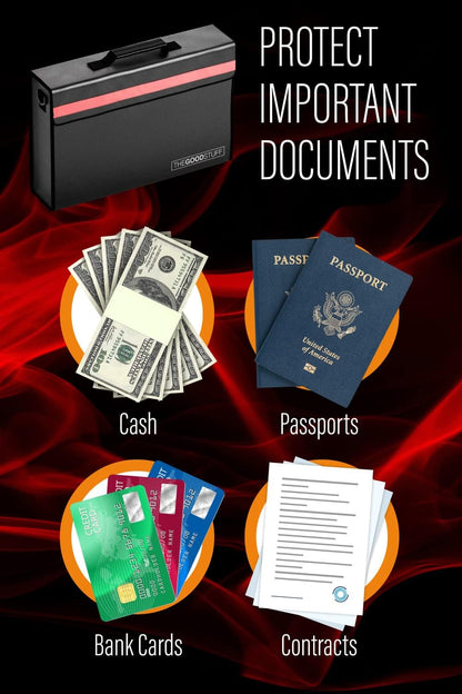 The Good Stuff Fireproof Document Box for Legal Documents, Passports, Cash, and Contracts, 5" x 11" 3.5" / 2000℉ Protect Your Notebooks, Binders, Folders, and Contracts