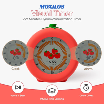 Digital Visual Timer for Kids with Protective Case, Tomato Theme 299 Minute Pomodoro Timer for Classroom Office Kitchen, Time Management Tools for ADHD Children