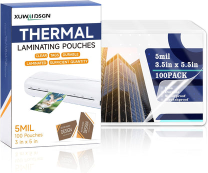 500 Pack 5mil 2.25“x3.75" Thermal Laminating Pouches Badge Laminate Pouches Clear Laminated Luggage Tags Printable Laminator Pouches for Business Permits Cards (100, 3"x5"-5mil)