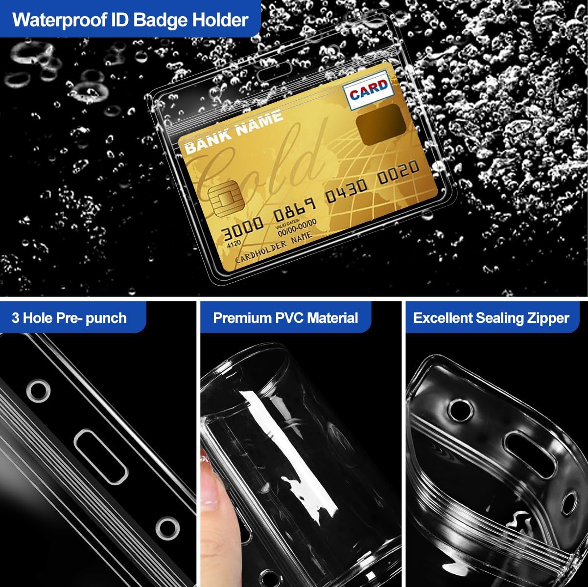 200 Pcs Clear Plastic Horizontal Name Badge ID Card Holders