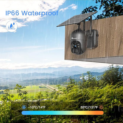 Ctronics 3MP Solar Security Camera Wireless Outdoor WiFi, PTZ Surveillacne Camera Battery-Powered for Home Security, 360° View, Spotlight Color Night Vision, PIR Human Detection, 2-Way Audio (Grey)