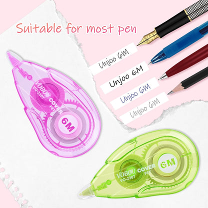 White Correction Tape, Easy To Use Applicator for Instant Corrections Wrong Writing At Any Time, For school, Office (red, purple, green, 12pack, 6M/256" x 0.2")