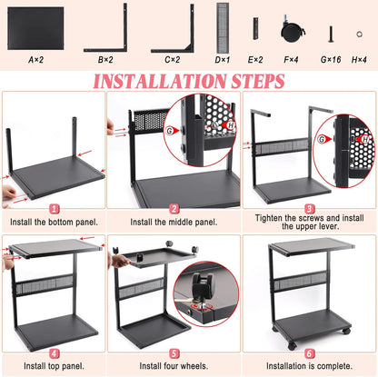 Liitrton PC Tower Stand 2-Tier CPU Stand with Locking Caster Wheels for Office & Home - Iron-Black