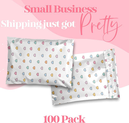 6x9 Designer Poly Mailer 100 Pack Heavy Duty Waterproof Self Seal Shipping Bags for Small Business Large Mailing Envelopes Bulk Tear Resistant Packaging Preppy Hearts