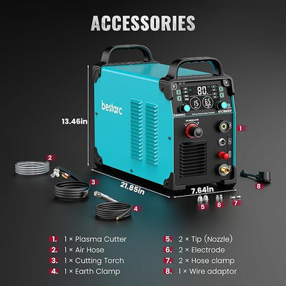 bestarc Plasma Cutter, [Pilot Arc] [Large LED Display] [Air Sensor] 80A bestarc Plasma Cutter Machine 110/220V Dual Voltage, 7/8 Inch Clean Cut 1.38 Inch Max Cut, Post Flow 2T/4T for Beginners DIY