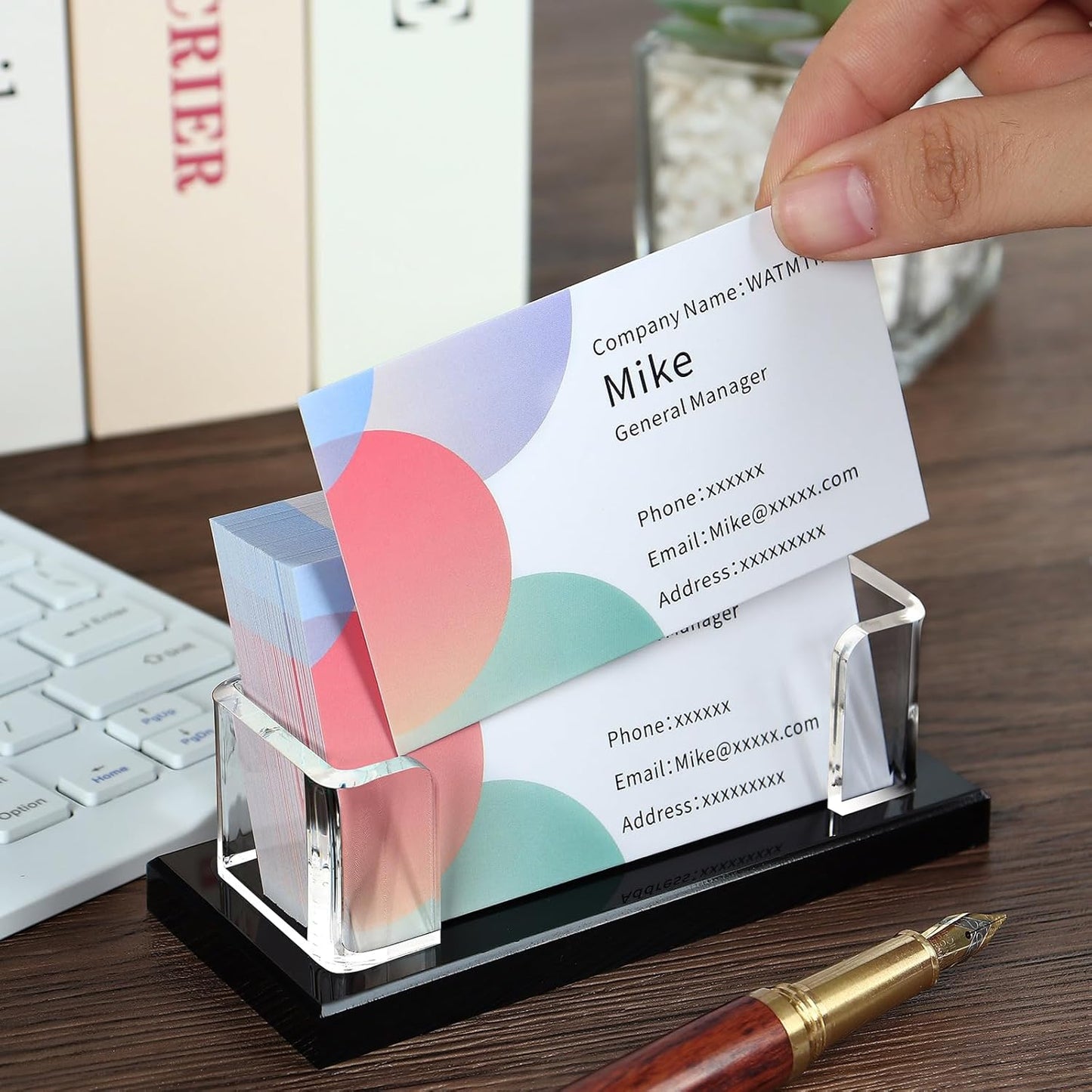 2 Pcs Acrylic Business Card Holder, Clear Black Acrylic Card Holder, Business Cards Display Stand for Women and Men Desk Accessories Office Home Exhibition , 1 Slot (2)