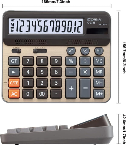 Comix Desktop Calculator, Large Computer Keys, 12 Digits Display, Champaign Gold Color Panel, C-2735, 2-Pack