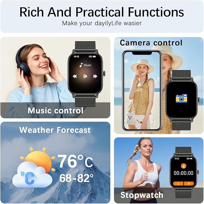 Smart Watch for Women Fitness Tracker: Make Answer Call Waterproof Running Smartwatch Android Phone iPhone Samsung Compatible Digital Mens Watches Pedometer Step Tracker Heart Rate Monitor