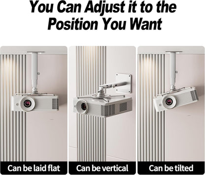 Projector Mount Wall with Multi-Hole Design, Adjustable Universal Ceiling Mount for Home Theater, Office, Classroom, Load 55 lbs - Silver