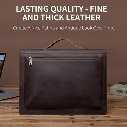 Handmade Vintage Crazy Horse Leather Portfolio Letter (A4) Size Notepad,Business Organizer Padfolio with Handle, for iPad Pro/Microsoft Surface Pro/13 inch Tablet (Non-Custom, Dark Brown)