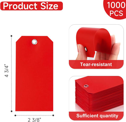 1000 Pieces 4 3/4" x 2 3/8" Plastic Shipping Tags Labeling Tags Waterproof Hang Tags with Reinforcement Hole Writable Luggage tag Loops for Equipment Car Parts… (Red)