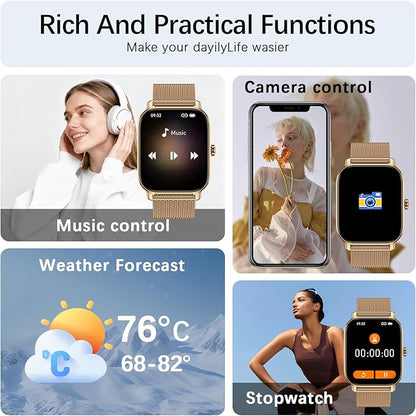 Smart Watch for Women Men Fitness: Waterproof Make Answer Call Digital Mens Watches Running Pedometer Smartwatch for Android Phone iPhone Samsung Compatible Heart Rate Monitor SpO2 Step Tracker Gold