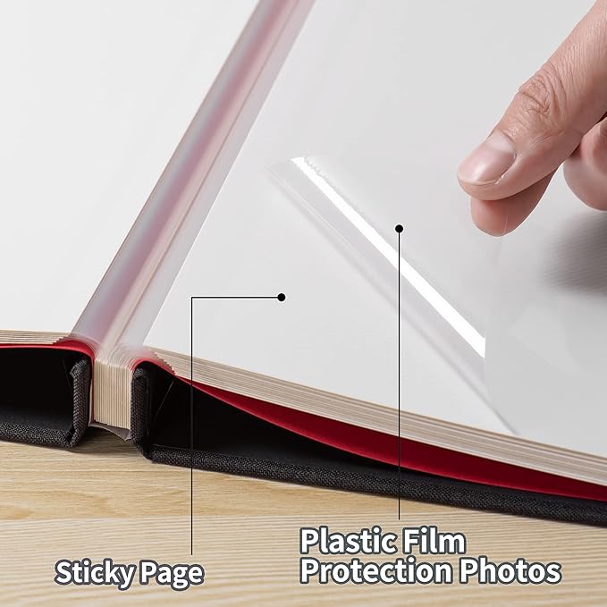 Large Photo Album Self Adhesive 4x6 8x10 10x12 13"x12.8" Magnetic Scrapbook Album 12.6"x11" Inch 60 Sticky Pages Linen Cover DIY Photo Album with A Metallic Pen and DIY Stickers(Black)