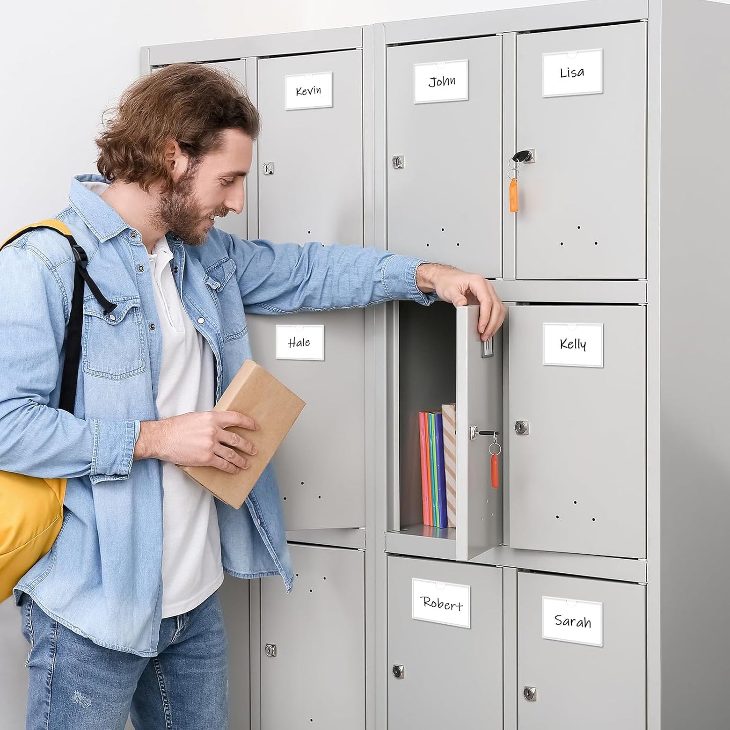 Circloophs 100 Packs Self Adhesive Index Card Pockets for 5”x 7” Card, Adhesive Label Holders with Top Open – 5.7”x 7.3” Clear Adhesive Label Pockets for Storage Bins, Locker, Shelves, Library, Office