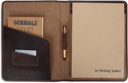 Heavy Duty Buffalo Leather Legal Pad Portfolio Handmade Executive Notebook Binder, Professional Padfolio Organizer Gift for Men and Women Genuine Leather Resume Document Holder (Dark Brown)