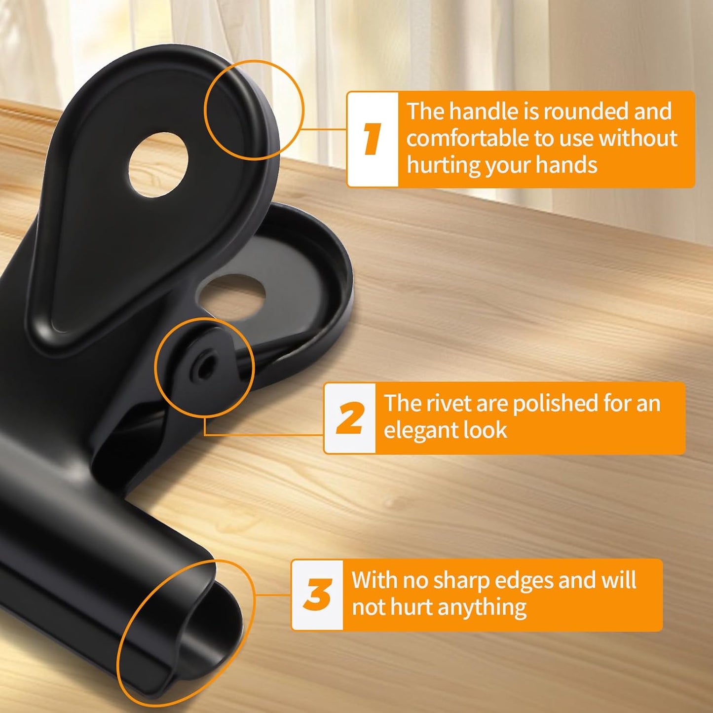 SIAMESE Bulldog Clips, 4 Pcs Binder Clips for Office & Kitchen, Multi-Purpose Binder and Food Bag Clamps for Sealing, Storage, Hanging (Black)