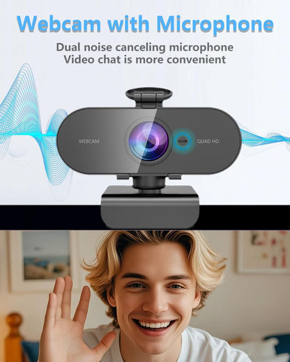 2K Webcam for PC Mac Laptop with Microphone,Full HD Web Cam for Streaming with Privacy Cover Sliders,USB C Web Camera for Desktop Computer Monitor,External Small Best Webcam For Microsoft Teams Gaming