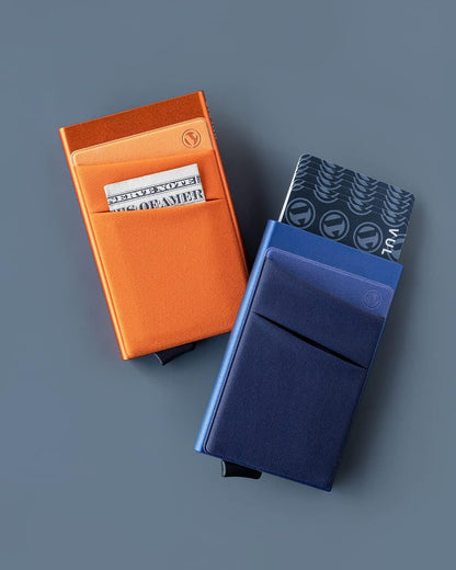 VULKIT Card Holder with Money Pocket Pop Up Wallet RFID Blocking Slim Metal Bank Card Case Holds 5 Cards and Notes