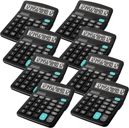 8 Pack Office Calculators Desktop, 12-Digit Solar Basic Desktop Calculator Dual Power Electronic Calculators with Large LCD Display Big Button for Office Home and School