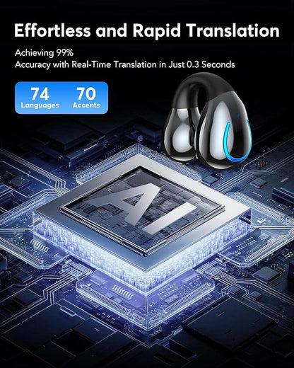 AI Translation Earbuds Real Time 144 Languages 60H Playtime Translator Ear Buds Audifonos Traductores Inglés Español Wireless Earphones Bluetooth Headphones for Travel Business Meeting