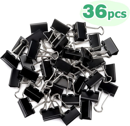 ZZTX Black Binder Clips Paper Clamps Clips Small Size, 1.0 Inches, 36 Pack