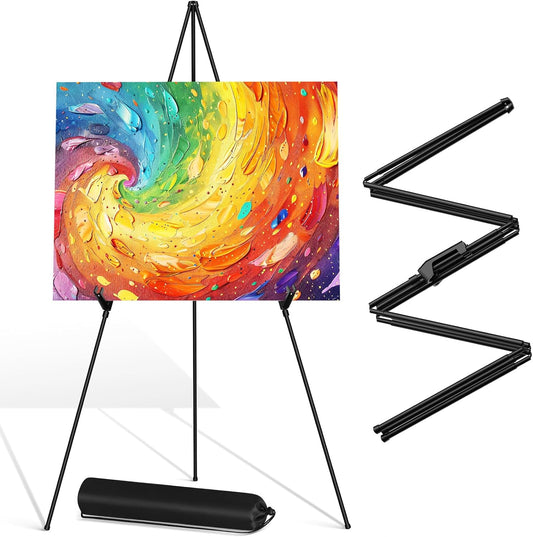 Display Black Easel Stand for Wedding Sign, Artist Instant Tripod Collapsible Portable Floor Easel for Posters, 66" Adjustable Easy Folding Metal Stand for Display Show, Arts, Painting