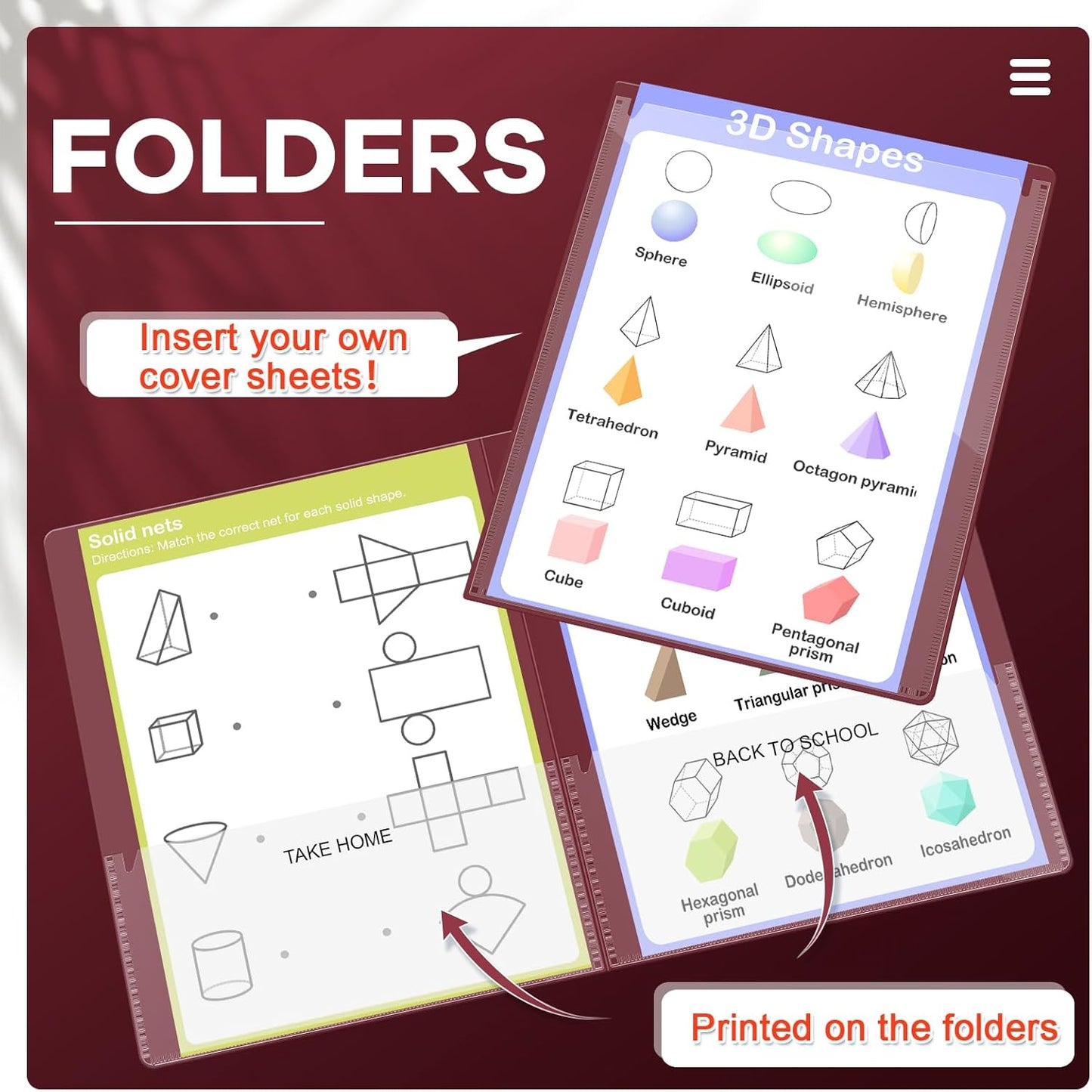 Henoyso 24 Pcs Folders Take Home Heavy Duty 2 Pocket Homework Folders with Clear Front Pockets for Elementary Students Parent Teacher Communication (Maroon)