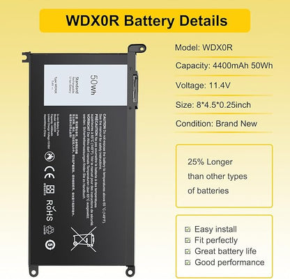 50WH WDX0R Laptop Battery Replacement for Dell Inspiron 13/15/17 5000/7000 5368 5378 7378 5568 5578 5580 5767 5770, Latitude 3180-3590, Vostro 5568 5468 Compatible WDXOR P69G 3CRH3