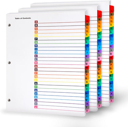 Alphabet Binder Dividers – 3 Sets of 26 A–Z Index Tabs for 3-Ring Binders, 8.5 x 11 in – Customizable Table of Contents, 3-Hole Punched – for School, Filing, Office Organization - 3 Pack