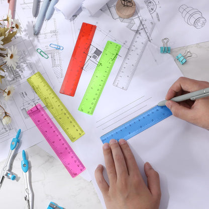 Zonon 6 Pcs 6 Inch Ruler Bulk Colorful Plastic Flexible Straight Metric Rulers with Centimeters and Inches Drafting Measuring Tool for Classroom School Students Education
