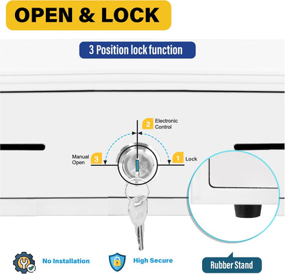 HK SYSTEMS 13inch White Heavy Duty POS Interface Cash Drawer with 4Bill/5Coin